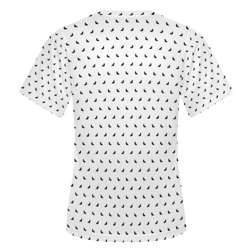 Polka Bats Mesh Sheer T-Shirt Crew Neck Short Sleeve Top