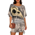 All Over Print Women's Boat Neck Batball Sleeve Pleated Dress