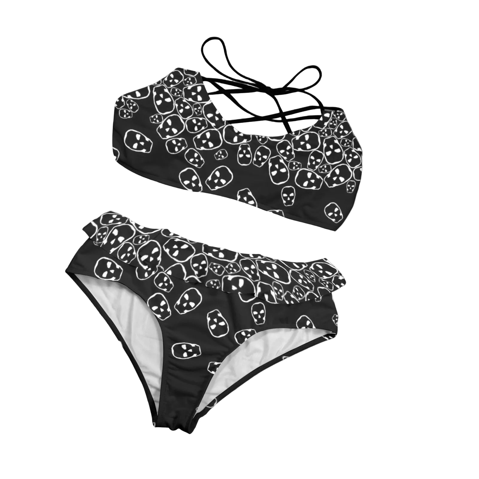 ANTIBrand Really Tumbling White Skulls Frill Bikini Set