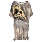 All Over Print Women's Boat Neck Batball Sleeve Pleated Dress