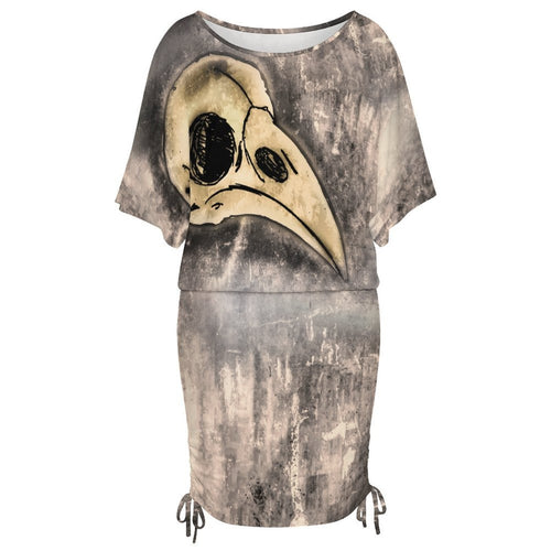 All Over Print Women's Boat Neck Batball Sleeve Pleated Dress
