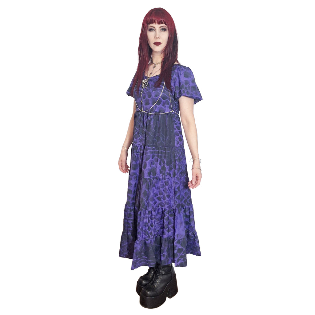 ANTIBrand Shedding Skin Purple Demon Skin Puff Sleeve Tiered Maxi Dress