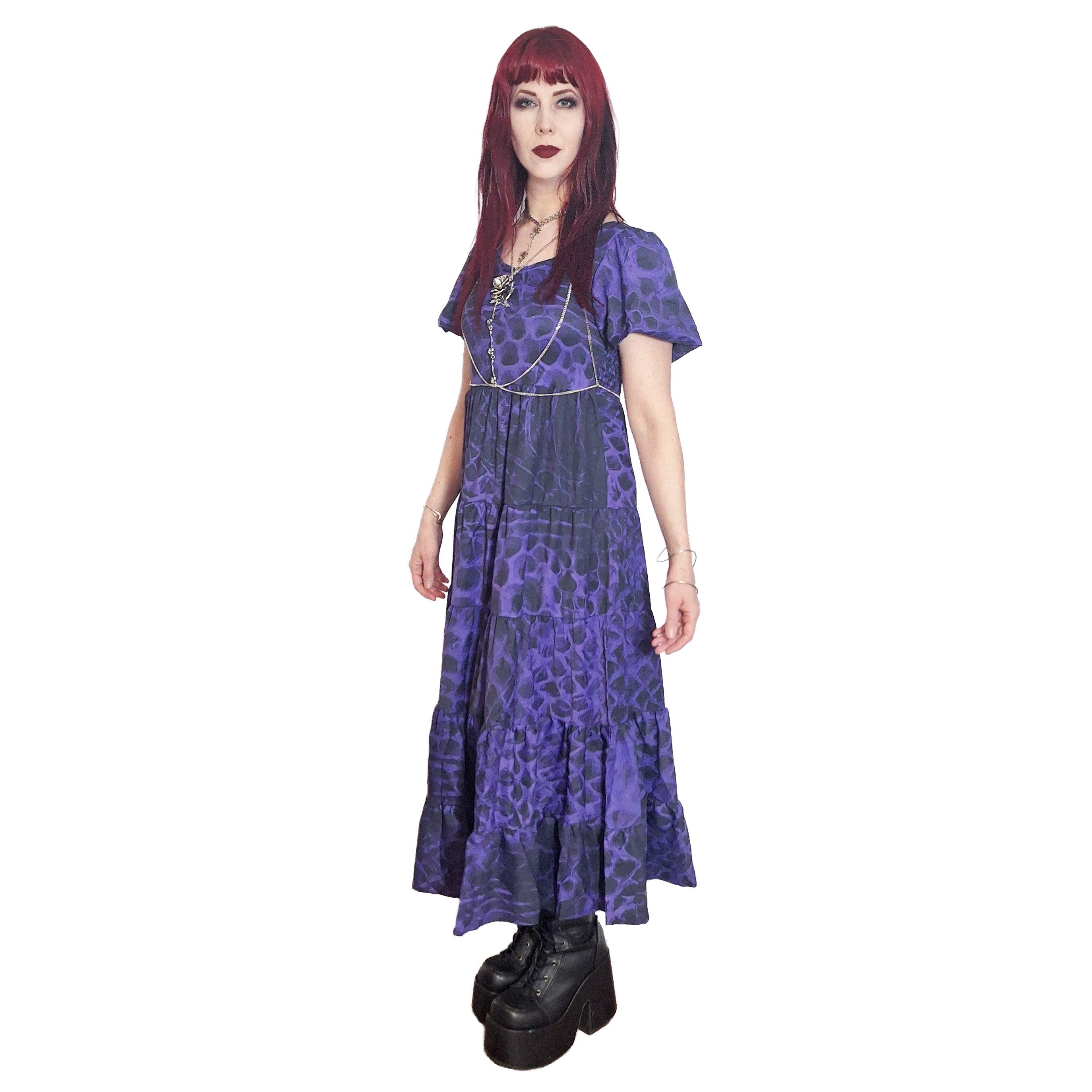 ANTIBrand Shedding Skin Purple Demon Skin Puff Sleeve Tiered Maxi Dress