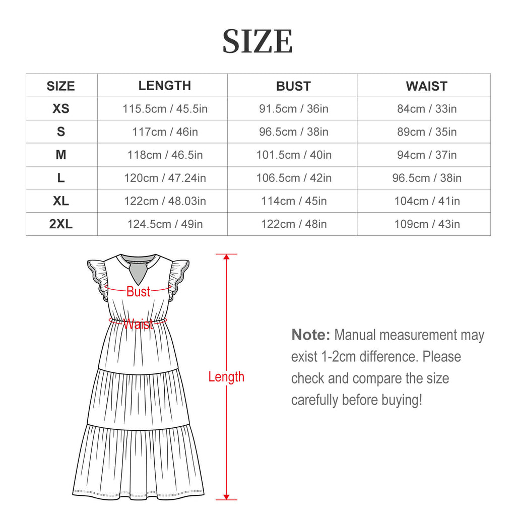 Women's Casual Ruffle Sleeve V Neck Midi Dress