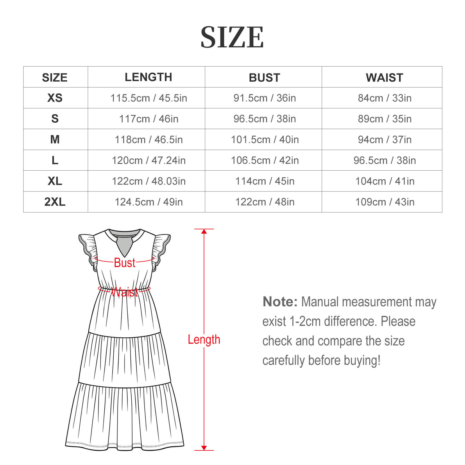 Women's Casual Ruffle Sleeve V Neck Midi Dress
