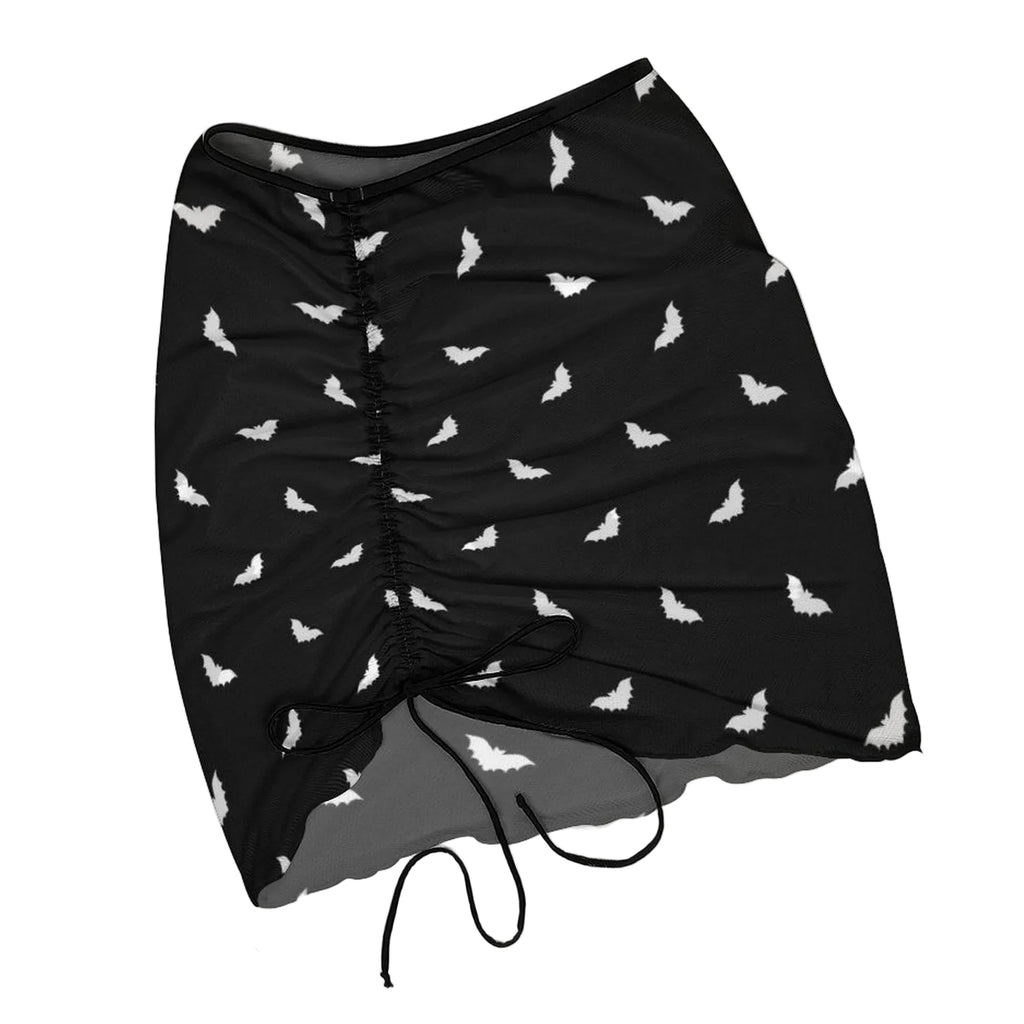 All-Over Print Women's Ruched Mesh Beach Cover Up Mini Skirt