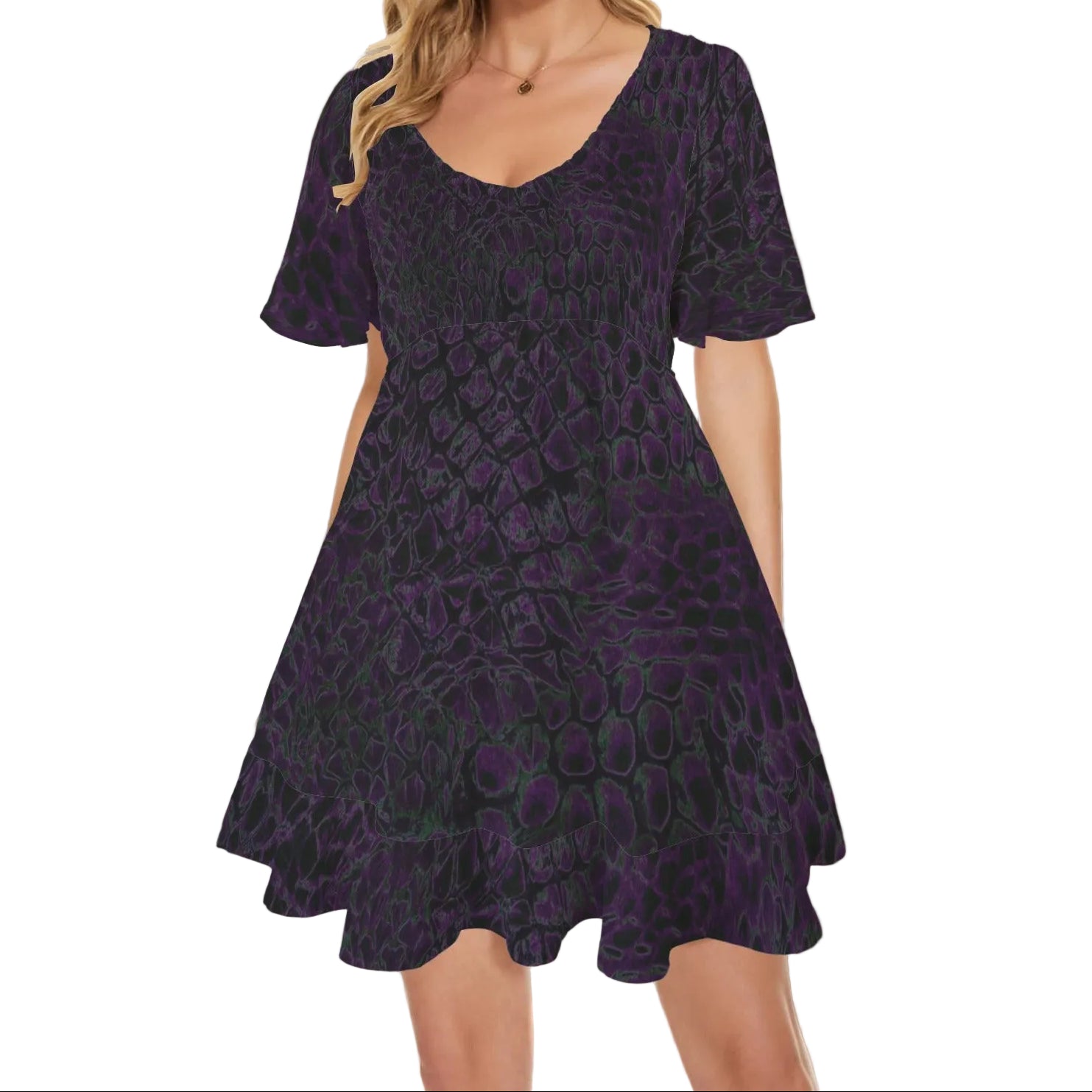 ANTIBrand Hydra Skin V-neck Ruffle Hem Dress