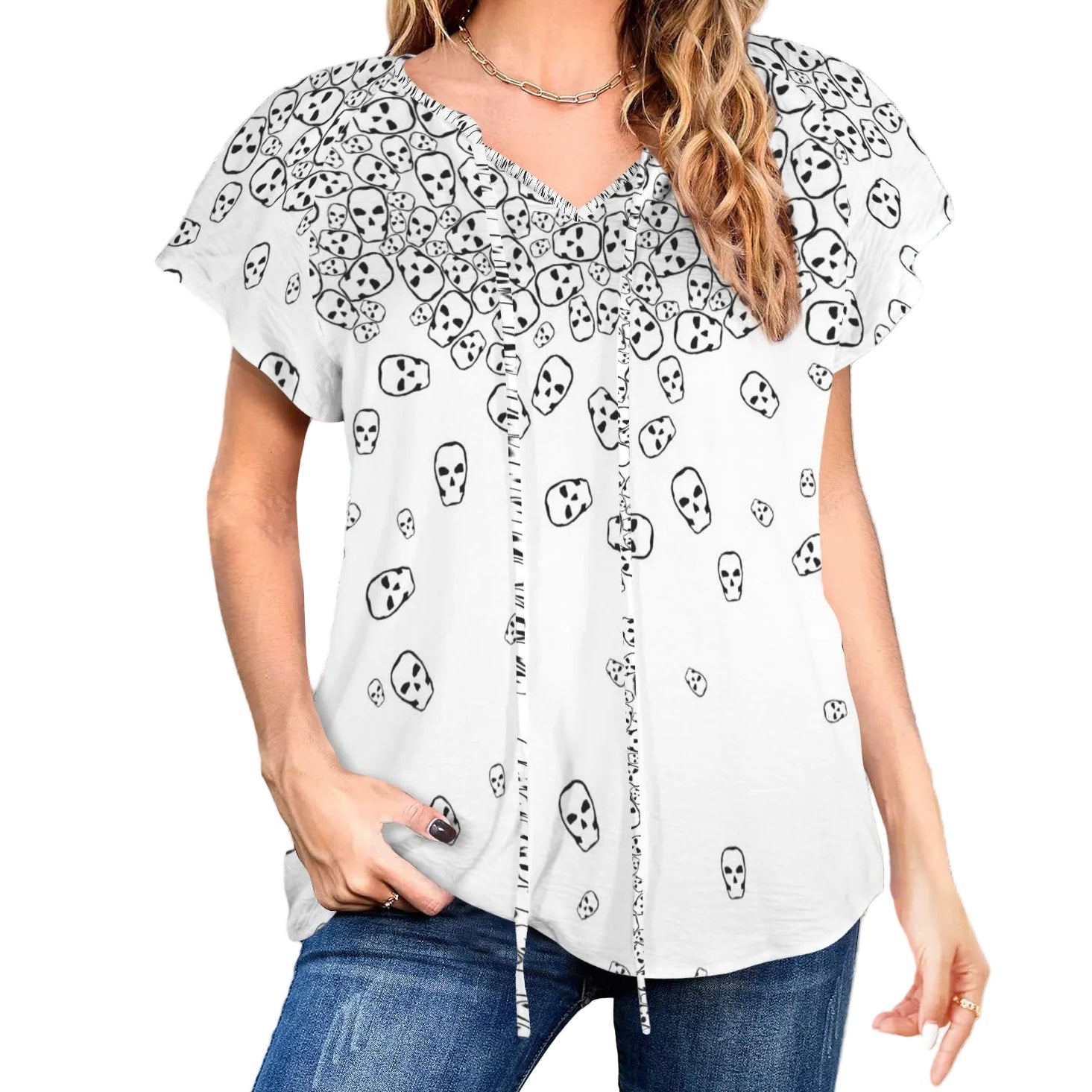 ANTIBrand Really Tumbling Skulls Drawstring Blouse