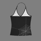 ANTIBrand Caught In Your Web black halter top with white spiderweb print