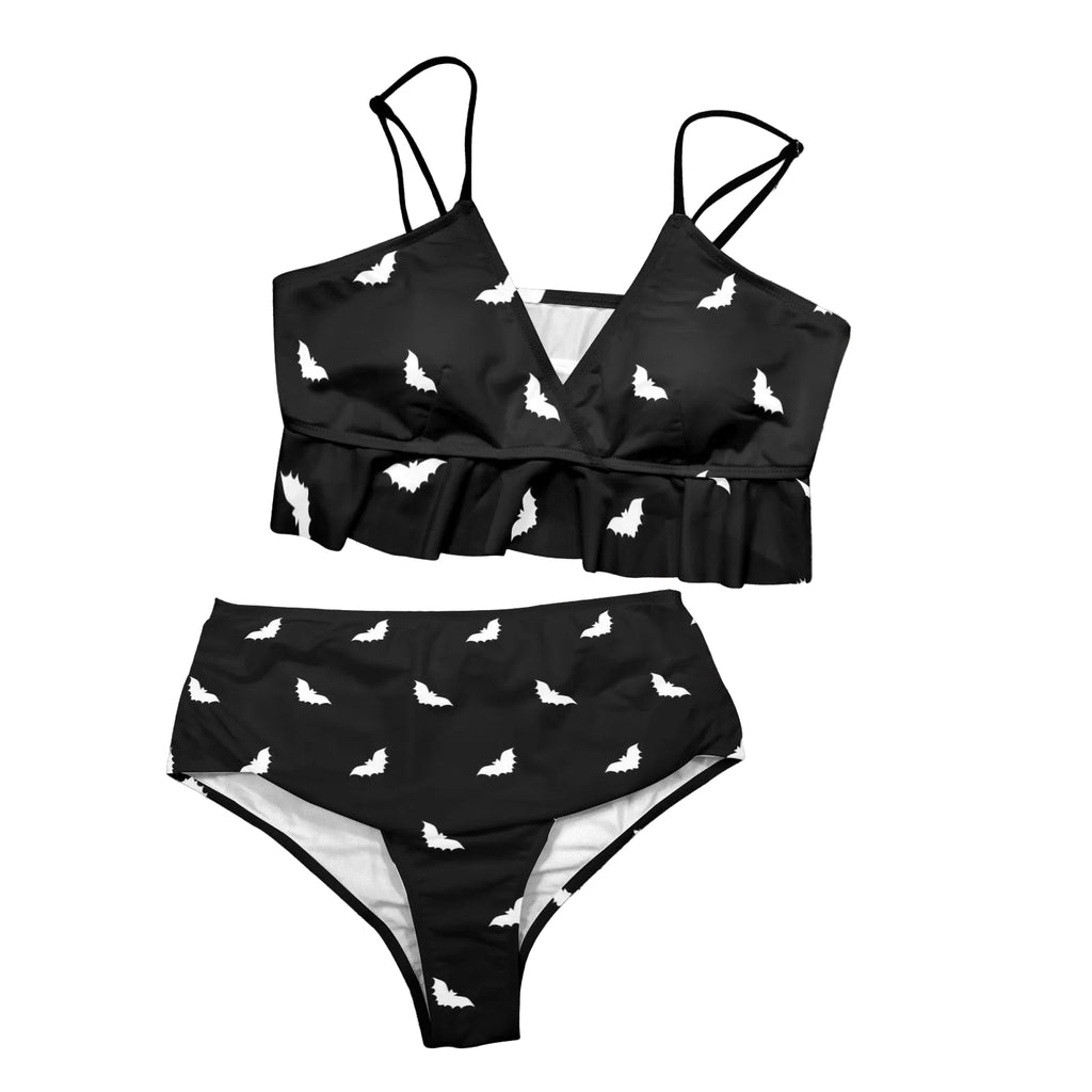 ANTIBrand Bats on Repeat Ruffle High Waist Bikini Set