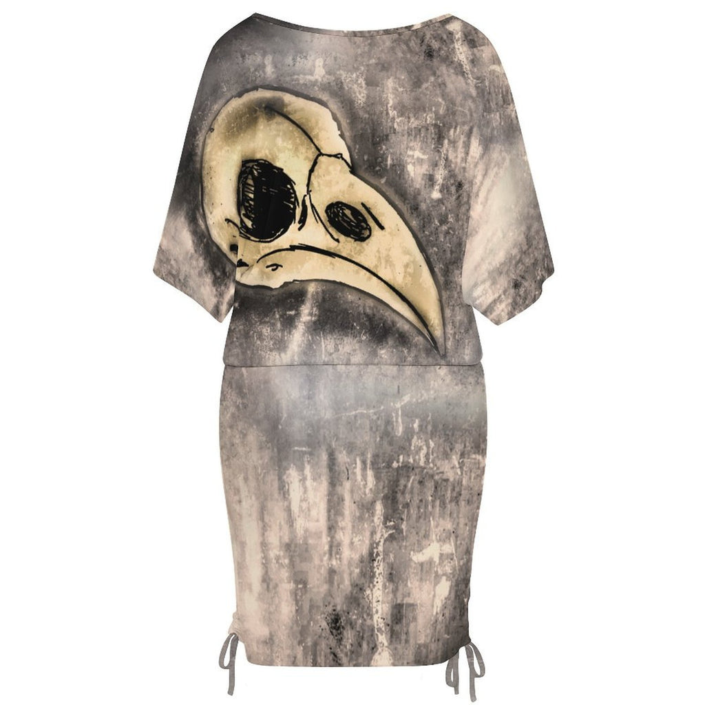 All Over Print Women's Boat Neck Batball Sleeve Pleated Dress