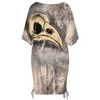 All Over Print Women's Boat Neck Batball Sleeve Pleated Dress
