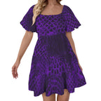 ANTIBrand Shedding Skin Purple Demon Skin Square Neck Puff Sleeve Tiered Dress