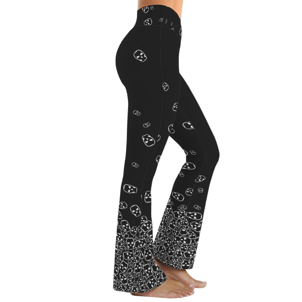 ANTIBrand black flared leggings with white skull cascade print