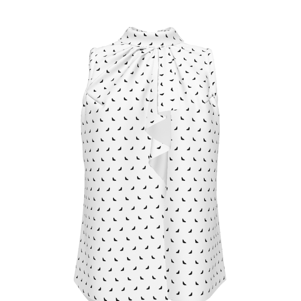 Polka Bats Women's Lapel Sleeveless Ruffle Tie Tank Top