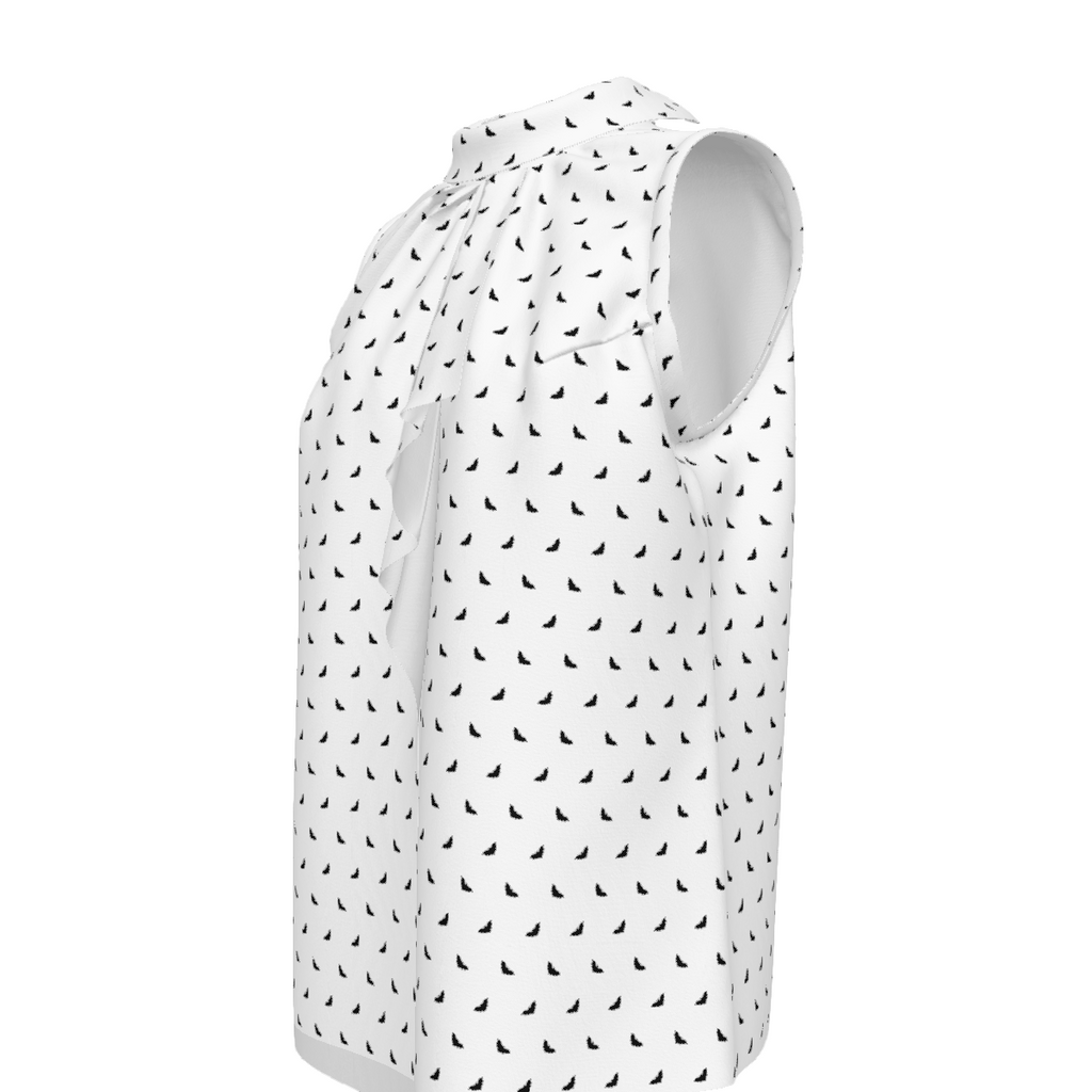 Polka Bats Women's Lapel Sleeveless Ruffle Tie Tank Top