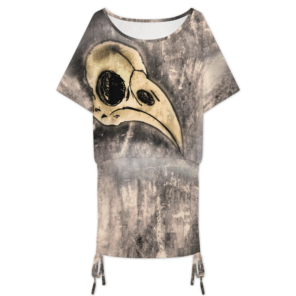 All Over Print Women's Boat Neck Batball Sleeve Pleated Dress