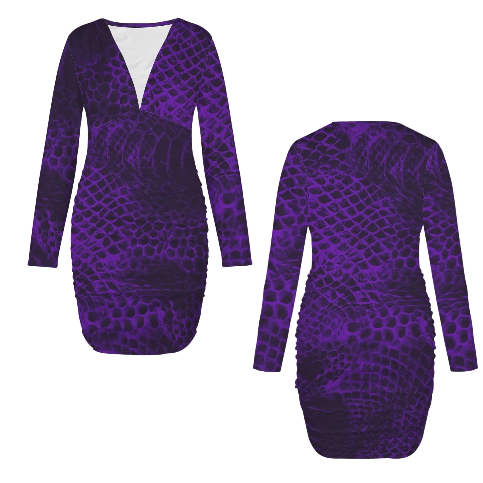 ANTIBrand Shedding Skin Purple Demon Skin Longsleeve Plunge Mini Dress