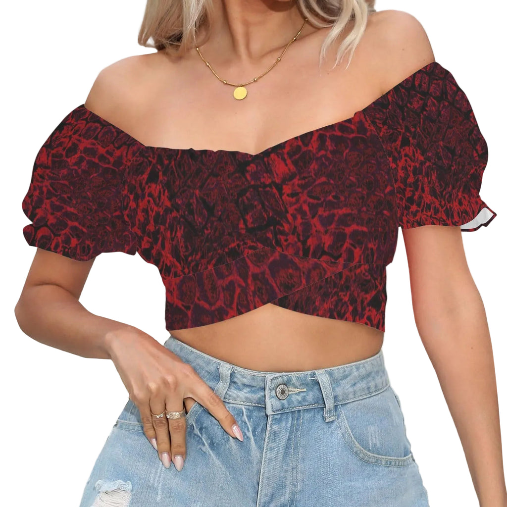 ANTIBrand Bloodscale Ruffle Puff Sleeve Tie Back Crop Top