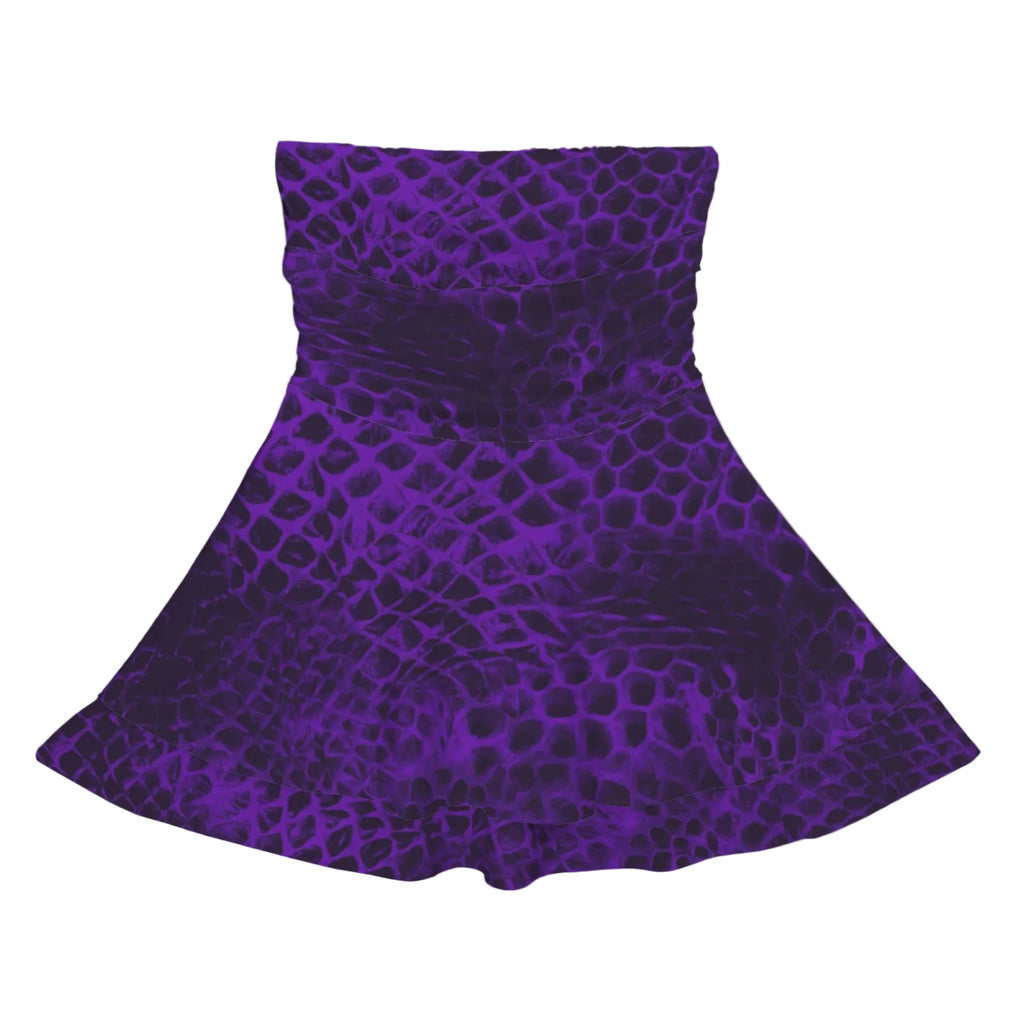 ANTIBrand Shedding Skin Purple Demon Skin Strapless Ruffle Skater Mini Dress Flat Lay