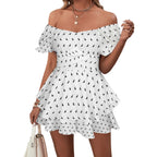 Polka Bats Off the Shoulder Ruffle Romper