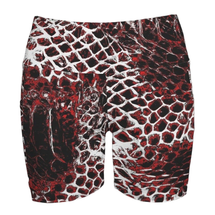 Alt Cycling Shorts with Red White and Black Basilisk Skin Print