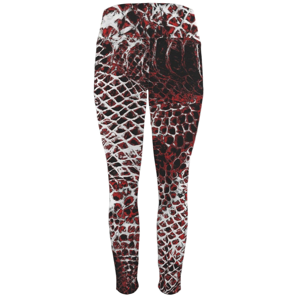 Alternative Activewear Gym Leggings with Pockets in Red White and Black Basilisk Skin Print
