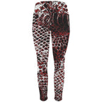 Alternative Activewear Gym Leggings with Pockets in Red White and Black Basilisk Skin Print