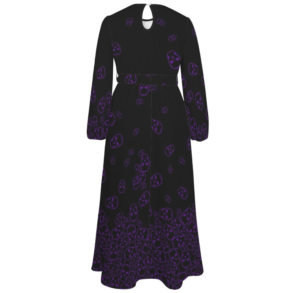 Black and purple gothic skull print maxi dress with belt