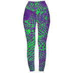 Bold Alternative Activewear Leggings in Green and Purple Monster Skin Print