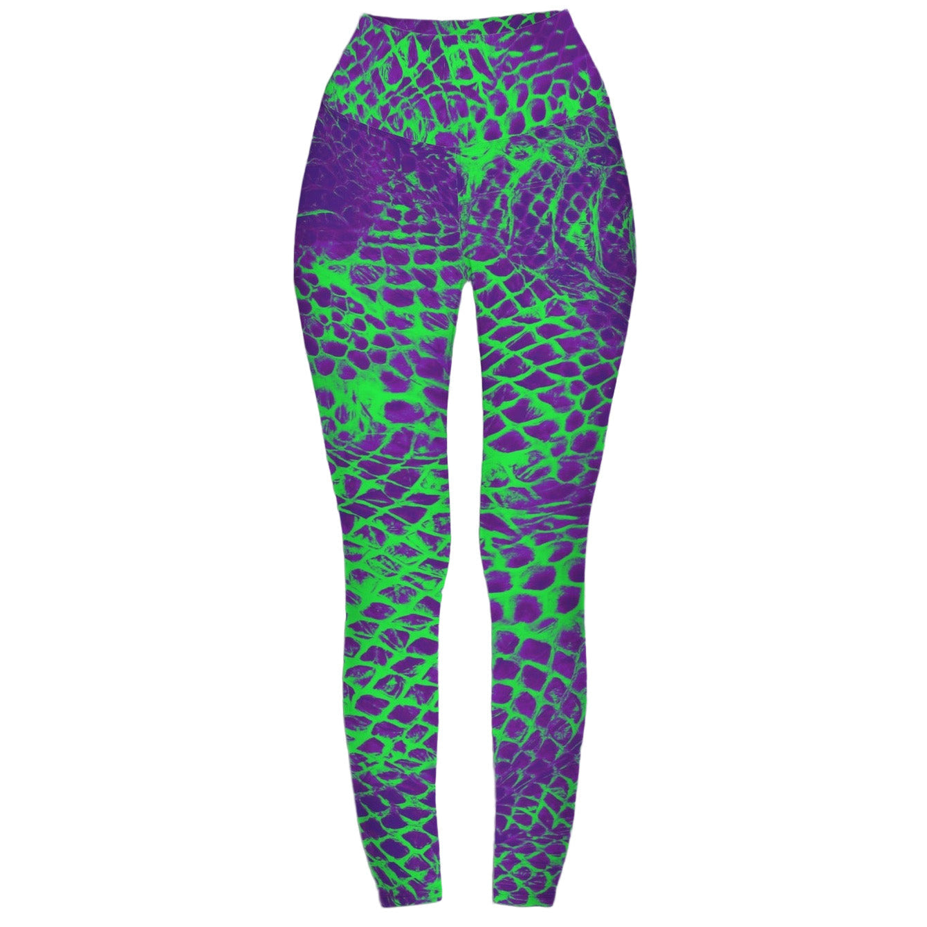 Bold Alternative Activewear Leggings in Green and Purple Monster Skin Print