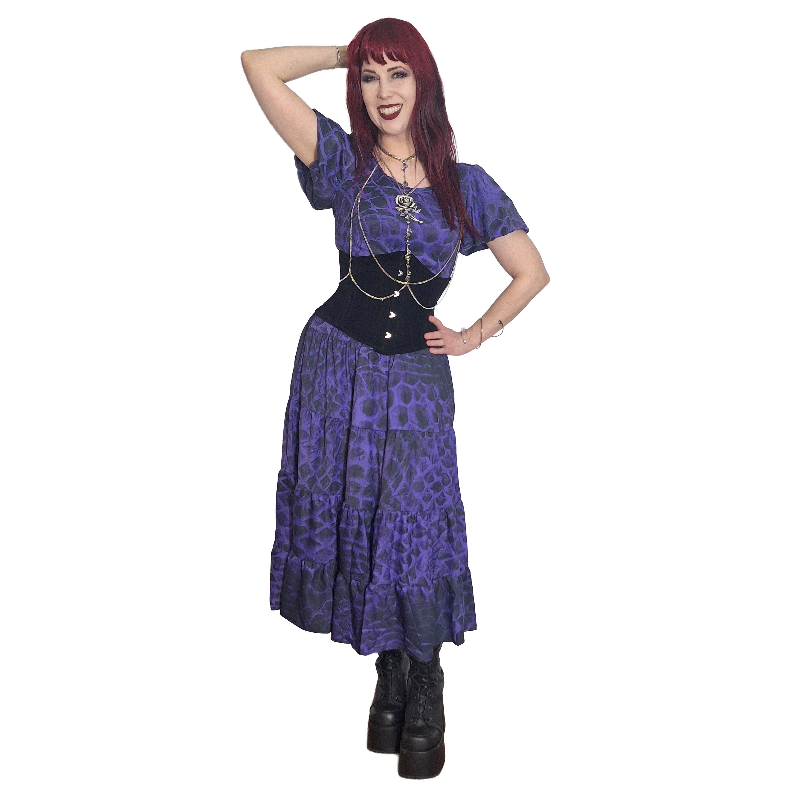 ANTIBrand Shedding Skin Purple Demon Skin Puff Sleeve Tiered Maxi Dress