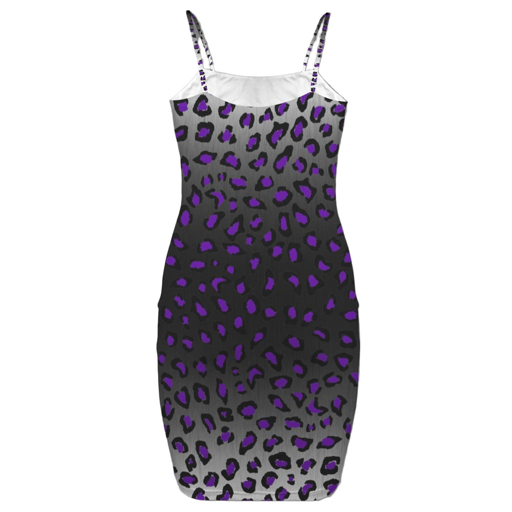 Dress with purple and black cheetah pattern on a white background