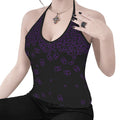 ANTIBrand Tumbling Skulls Purple on Black Halter Top