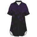 Goth shirt dress with purple skull print and button front