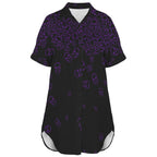 Goth shirt dress with purple skull print and button front