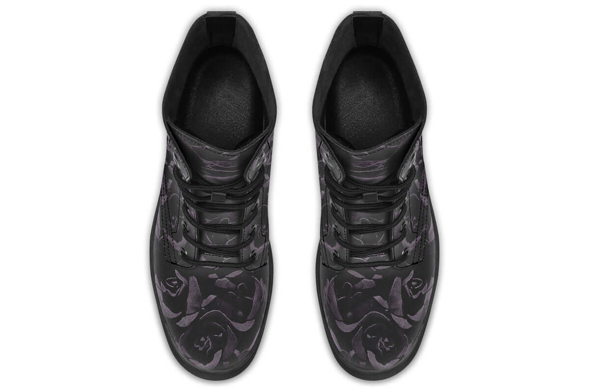 Blackest Roses Vegan Combat Boots | ANTIBrand Floral Goth Style