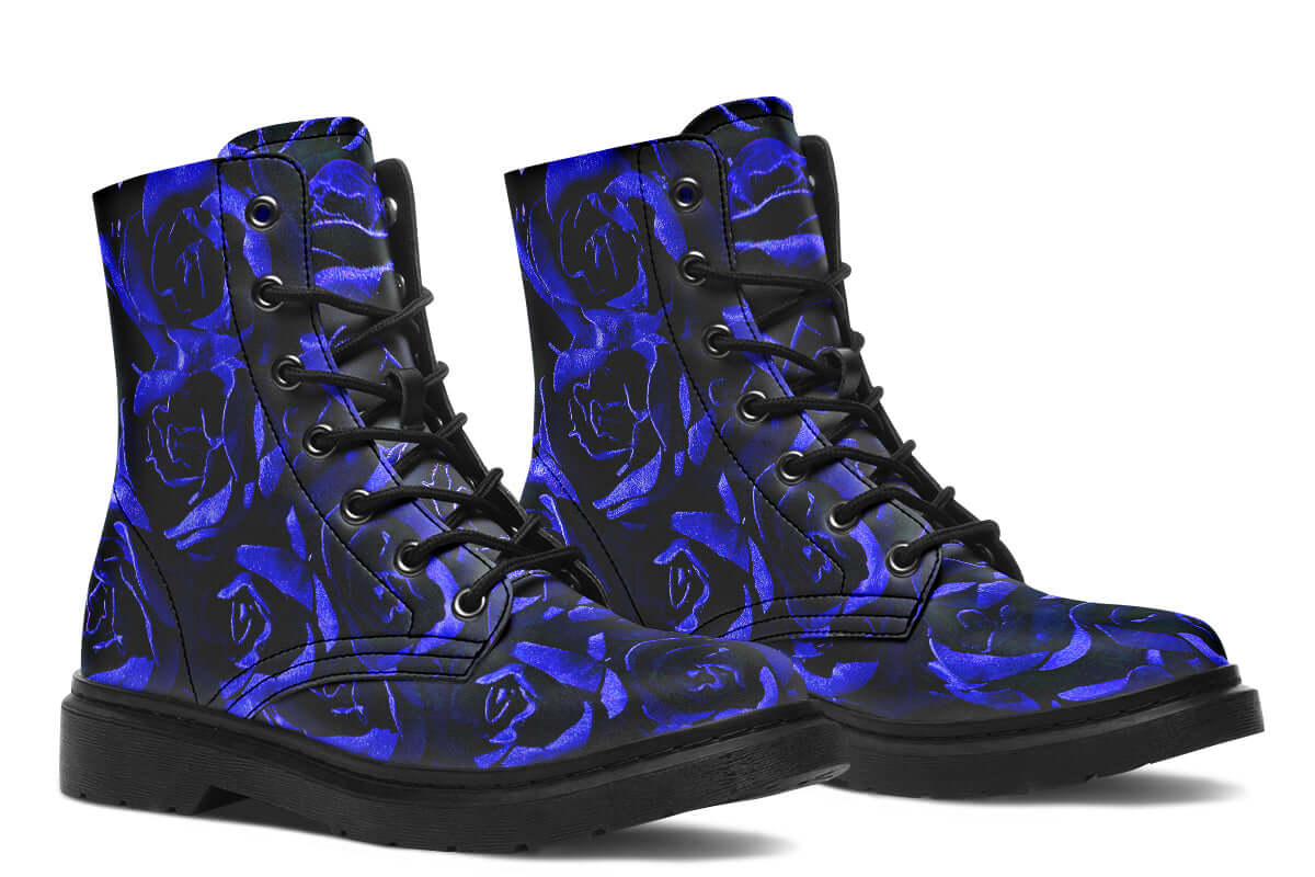 Blue Roses Vegan Combat Boots | Gothic Floral Boots by ANTIBrand