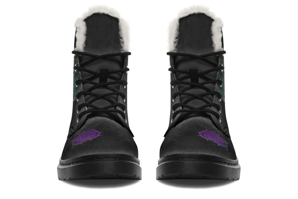 ANTIBrand Rose Painting Purple Fleece Lined Boots