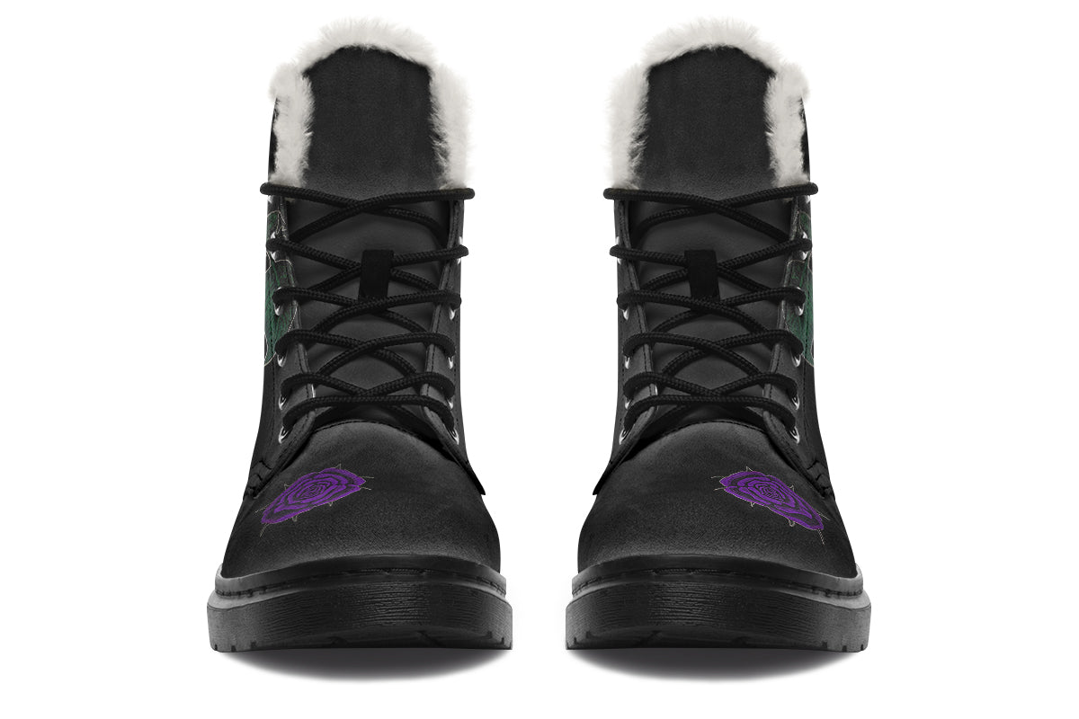 ANTIBrand Rose Painting Purple Fleece Lined Boots