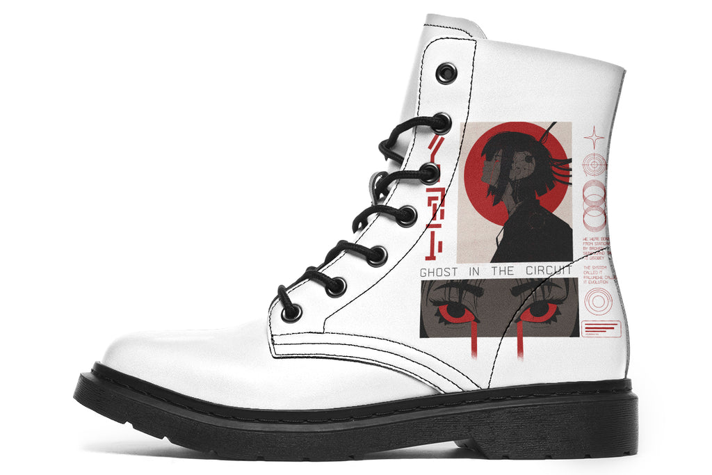 ANTIBrand x Tiago Ramos Ghost in the Circuit White Faux Leather Combat Boots