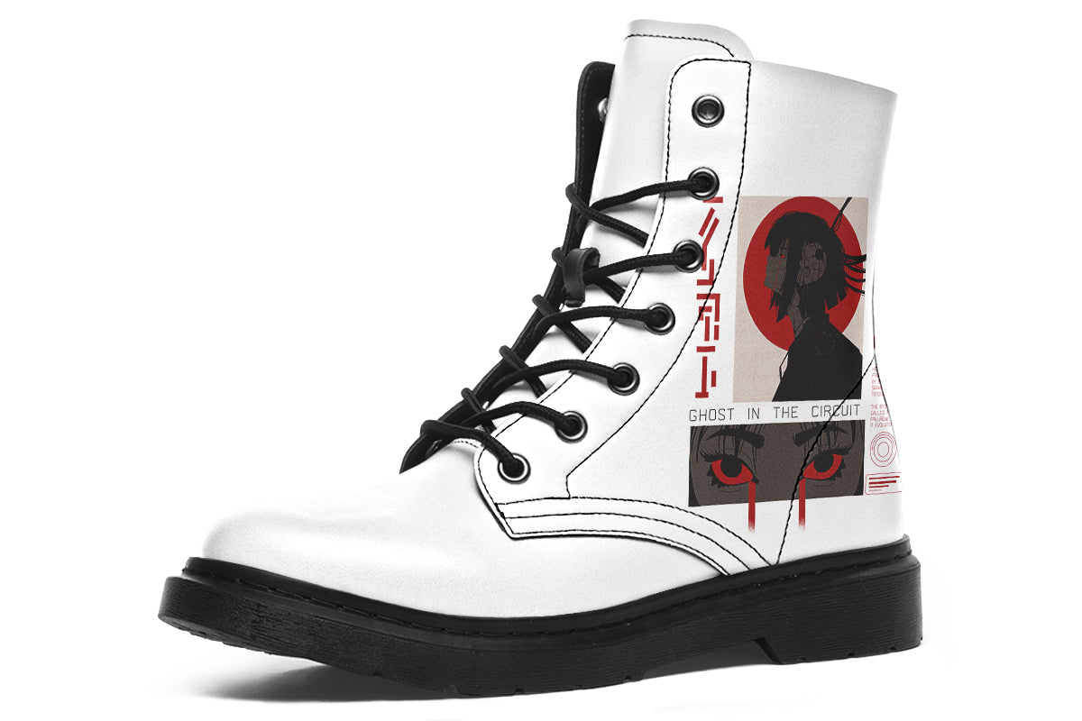 ANTIBrand x Tiago Ramos Ghost in the Circuit White Faux Leather Combat Boots