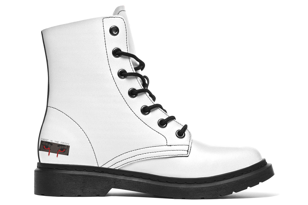 ANTIBrand x Tiago Ramos Ghost in the Circuit White Faux Leather Combat Boots