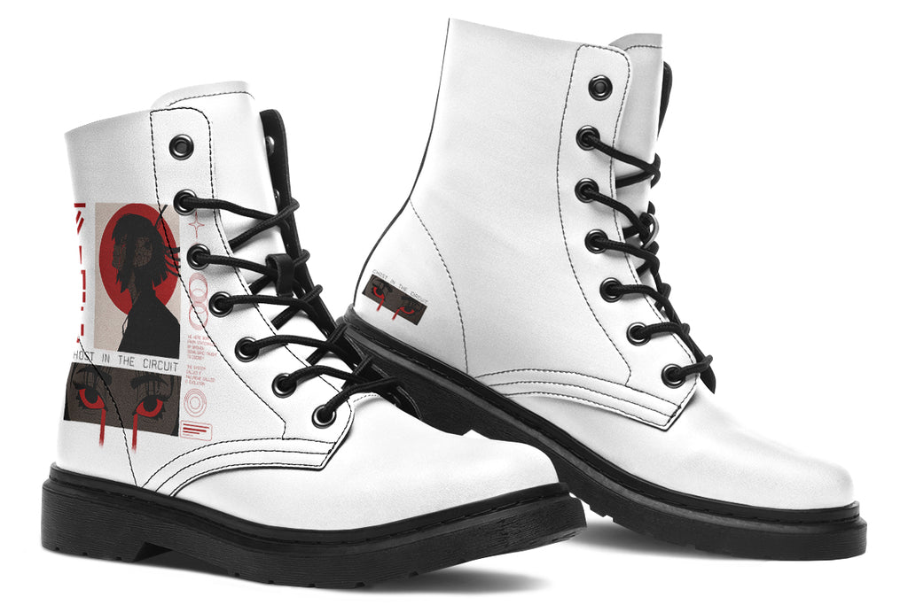 ANTIBrand x Tiago Ramos Ghost in the Circuit White Faux Leather Combat Boots