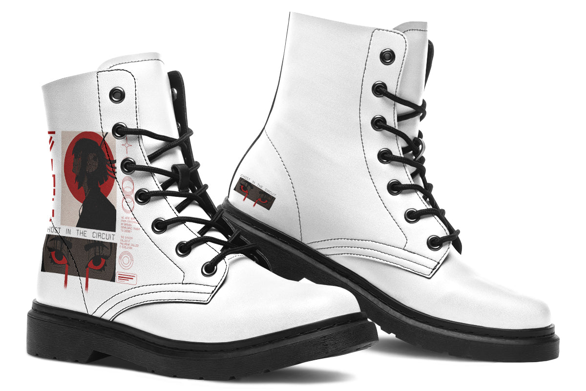 ANTIBrand x Tiago Ramos Ghost in the Circuit White Faux Leather Combat Boots