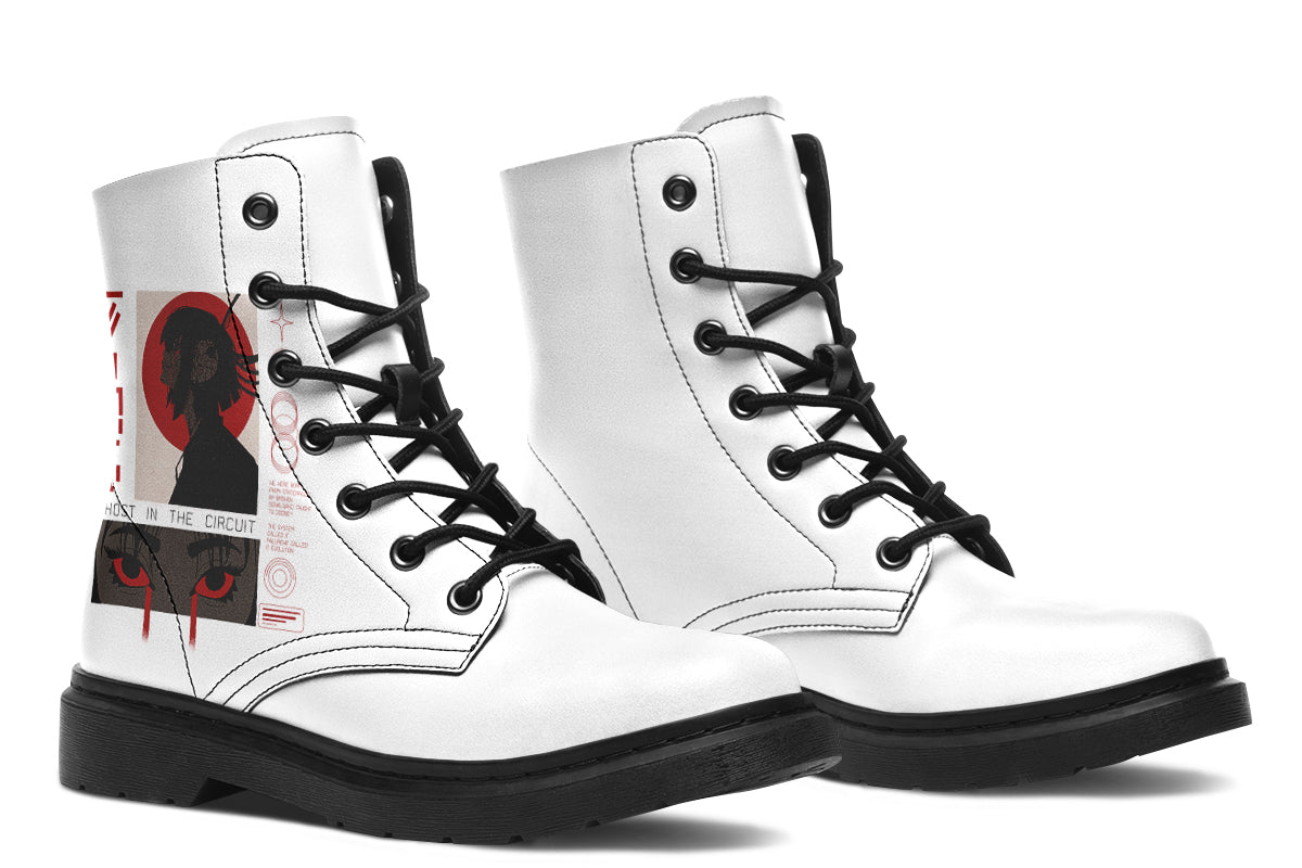 ANTIBrand x Tiago Ramos Ghost in the Circuit White Faux Leather Combat Boots