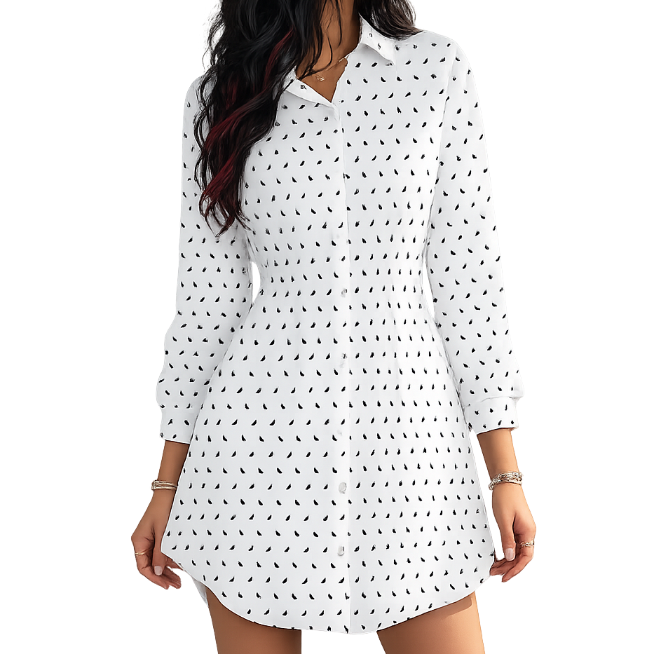 Polka Bats Cinched Shirt Dress Front View