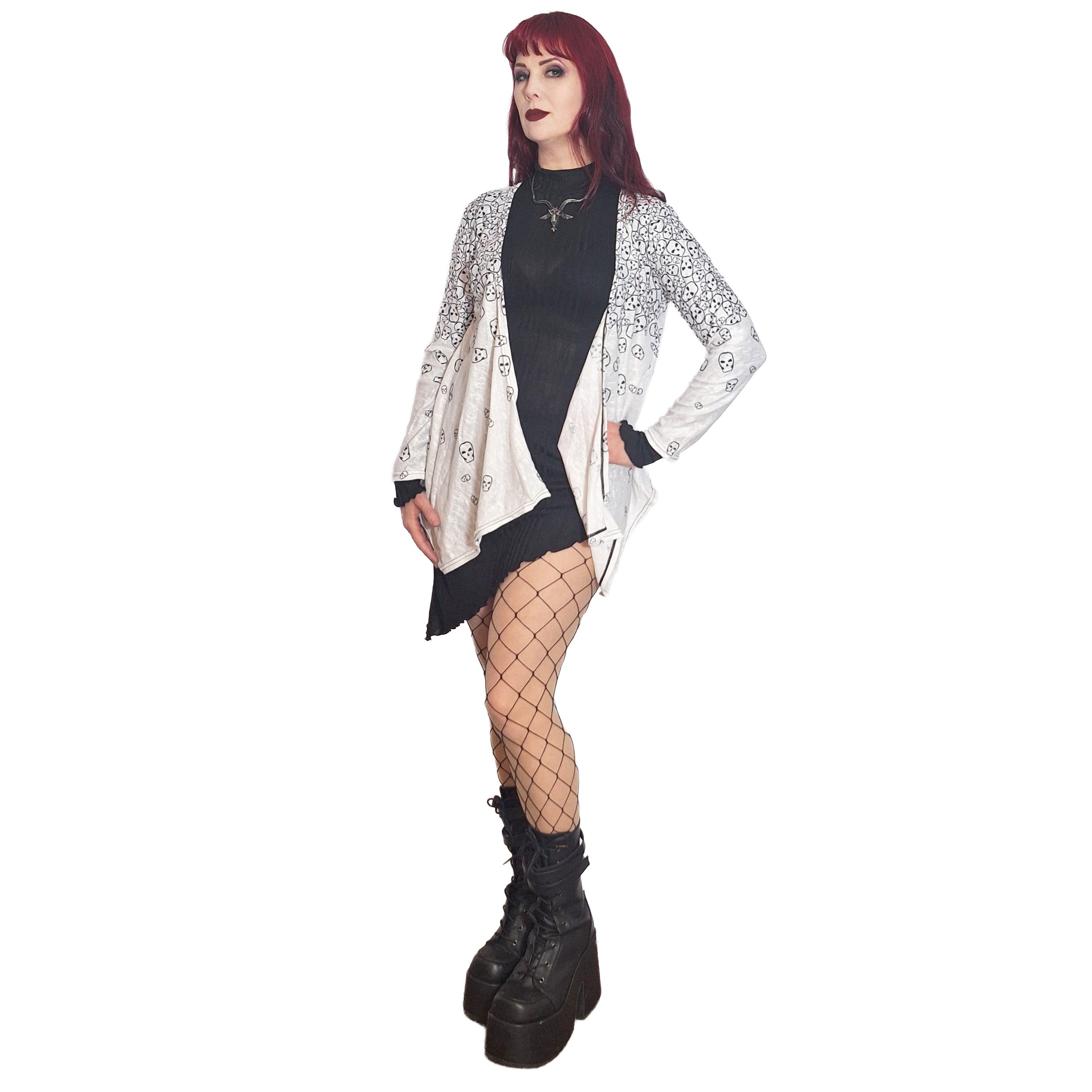 Really Tumbling Skulls Women's Lightweight Irregular Hem Long Sleeve Cardigan