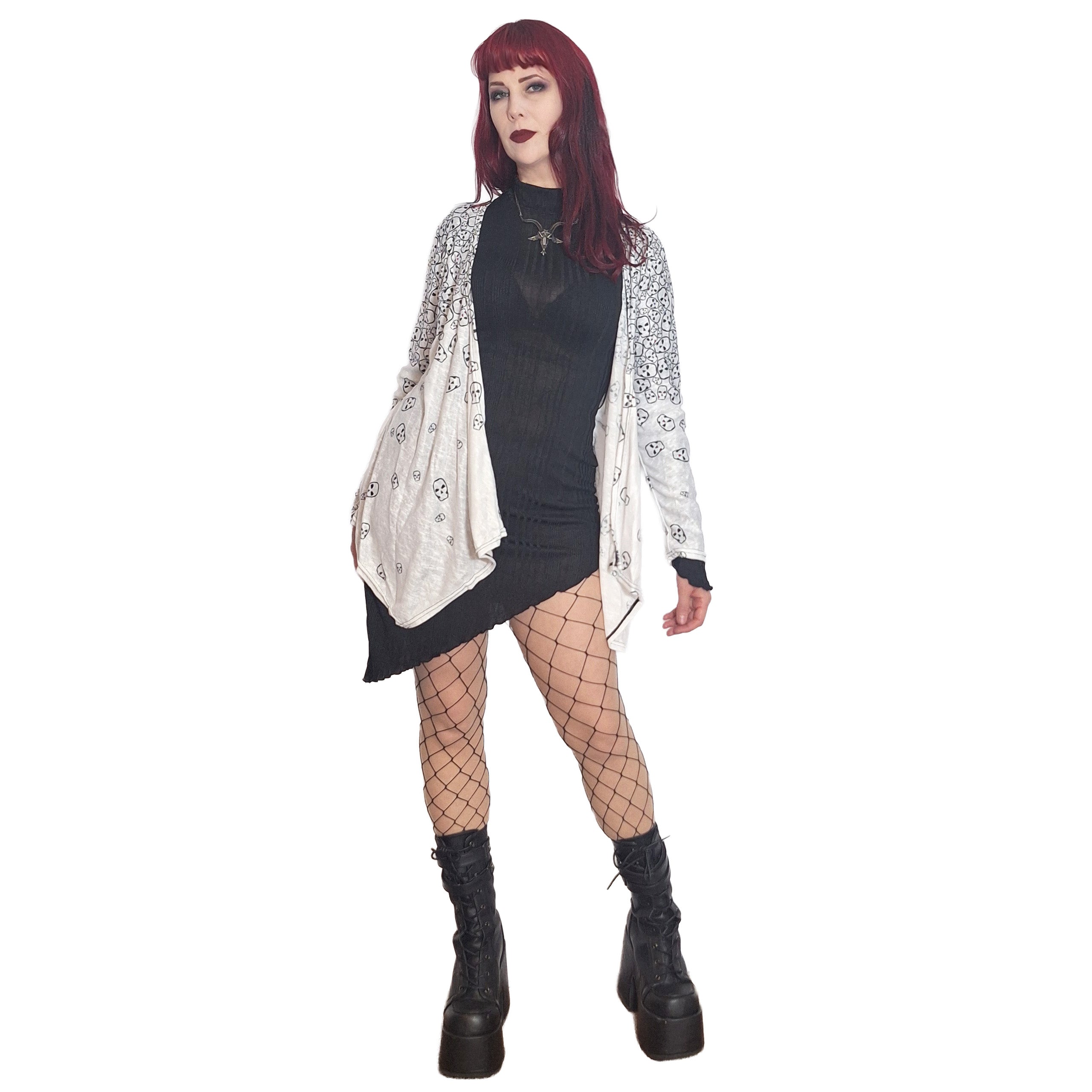 Really Tumbling Skulls Women's Lightweight Irregular Hem Long Sleeve Cardigan