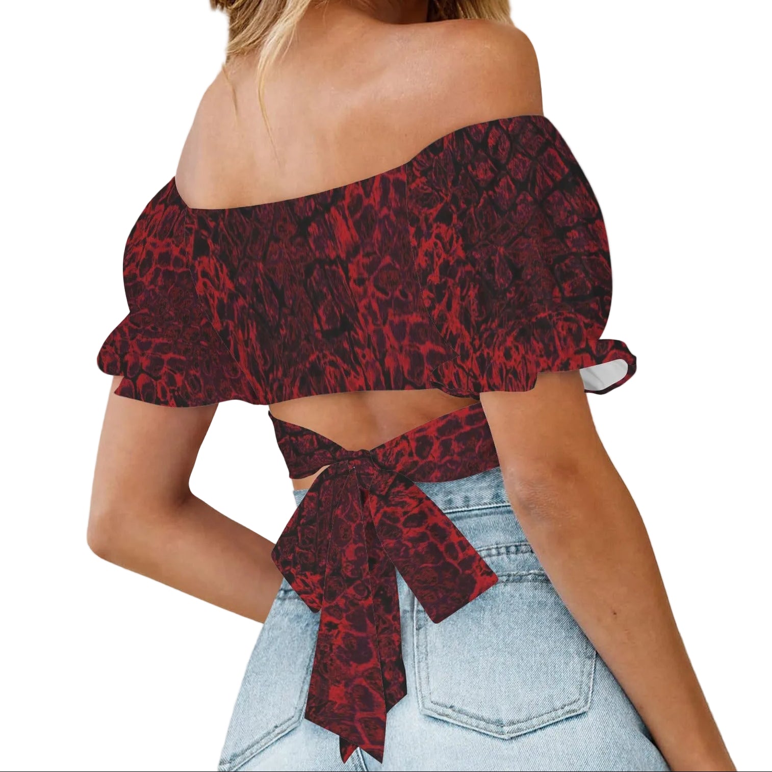 ANTIBrand Bloodscale Ruffle Puff Sleeve Tie Back Crop Top
